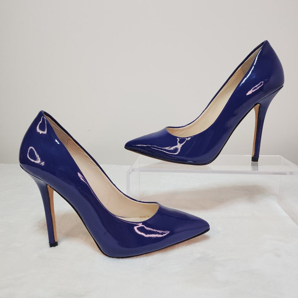 Cobalt Blue Pointed Toe Stiletto Pumps 6 Patent Leather Heel Office Siren Glossy - Picture 2 of 9